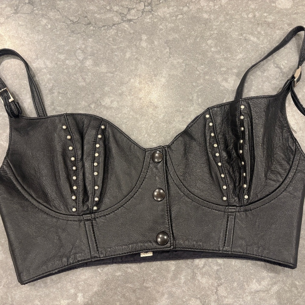 90's Vintage Biker's Choice Leather studded bralette.